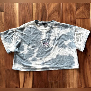 Streetwear Society White & Blue Tie-Dye Oversized Cropped Tee Size Large